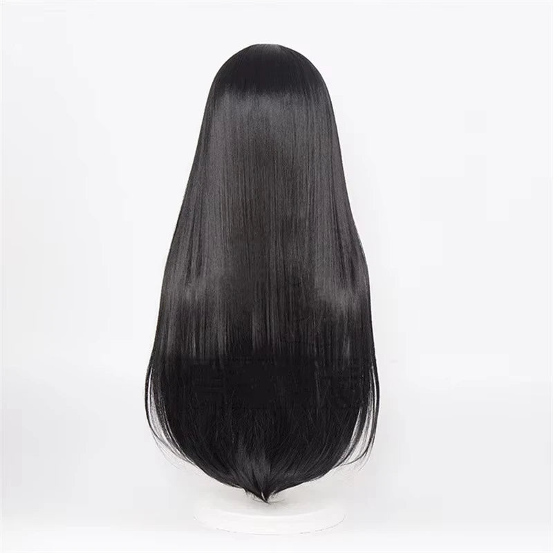 Cartoon Character Cosplay Hair Extensions Synthetic Wigs Natural Breathable Head Cover Black Long Straight Wig Hat for Women