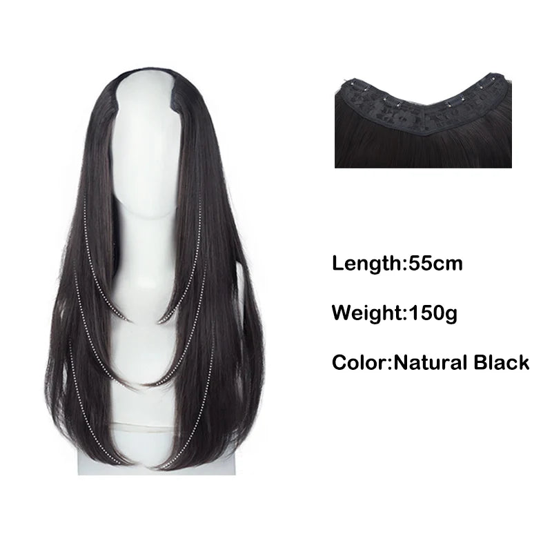 22Inch Women's  Synthetic Long Hair Styling Long Hair Synthetic Wigs Layered Hair Extensions Top of the Head Increase Hair
