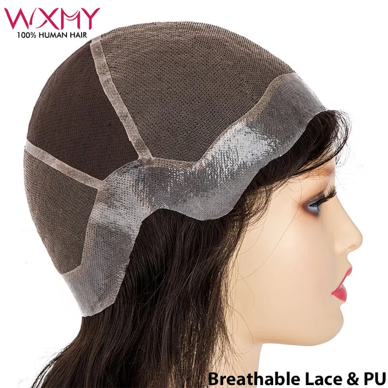 Pu Around With Knotted Breathable Lace In The Center Human Hair Wigs For Women Real Natural Hair Wig 12-22Inch Long Women Wig