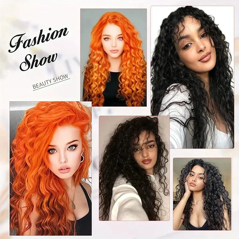 Long Curly Hair Wigs for Women 28 Inch Black Water Wave Free Part Wig Synthetic Heat Resistant Fiber Wave Wig Cosplay Daily Use