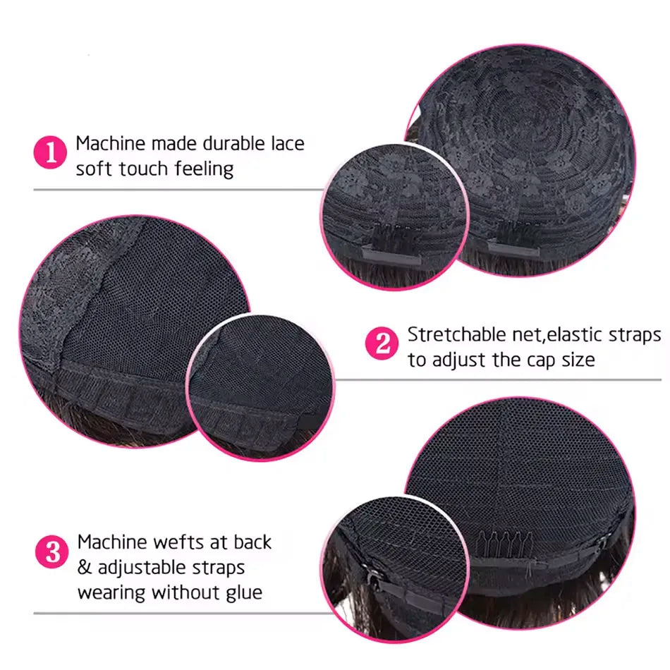 Kinky Curly Human Hair Wig Short Pixie Cut for Women with Bangs Brazilian Hair Machine Made Natural Look Side Part Daily Wear