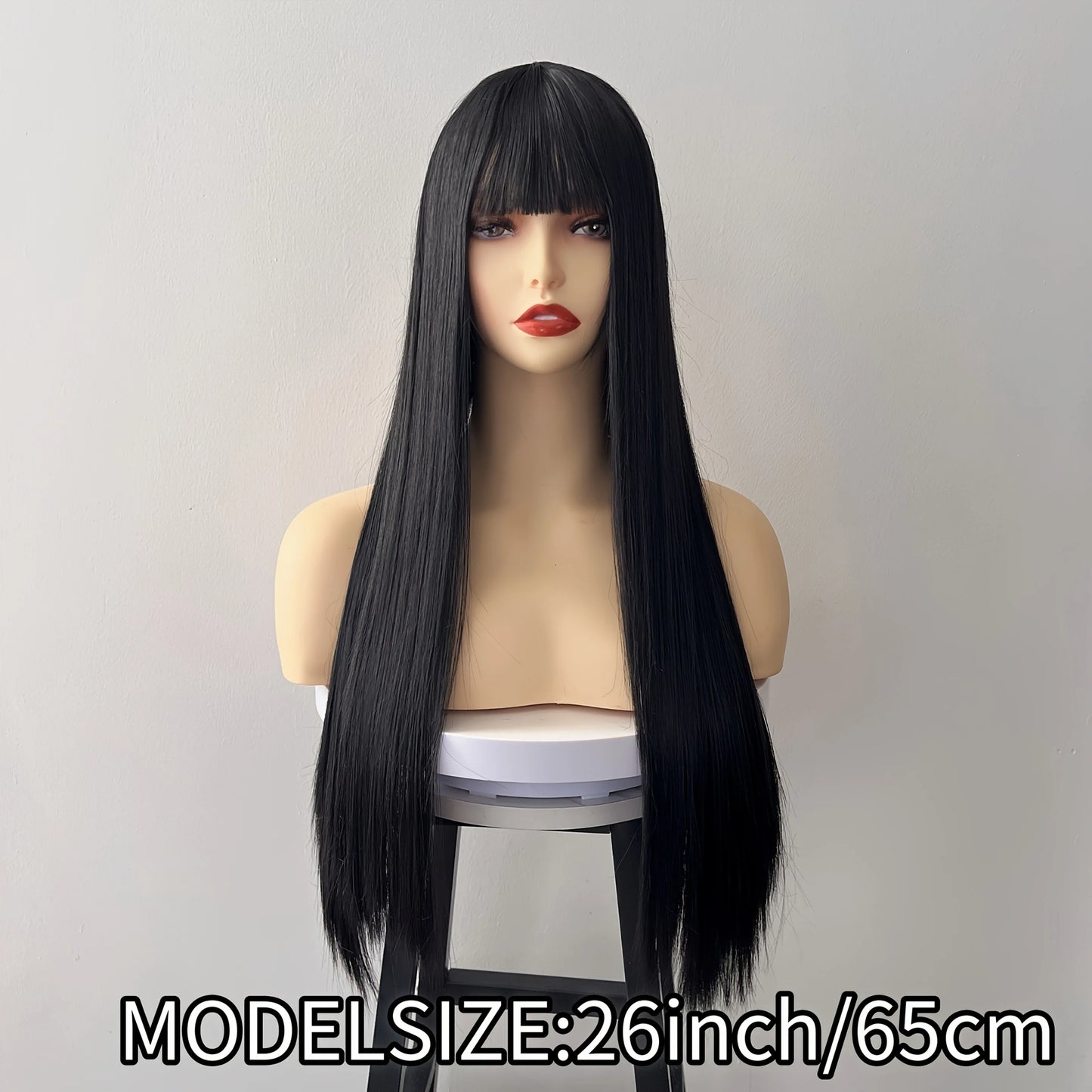 26" Long Straight Synthetic Wig for Women with Bangs - Heat Resistant, Natural Soft Hair