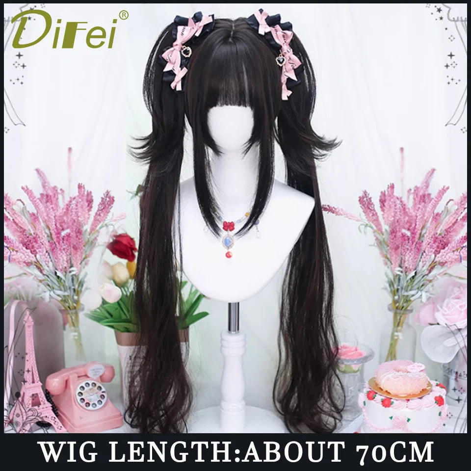 120cm Long Wavy Hair Synthetic Wigs Female Red Brown Coaplay Lolita Wig With Bangs Natural Hair Wigs Women Heat Fesistant  Fiber