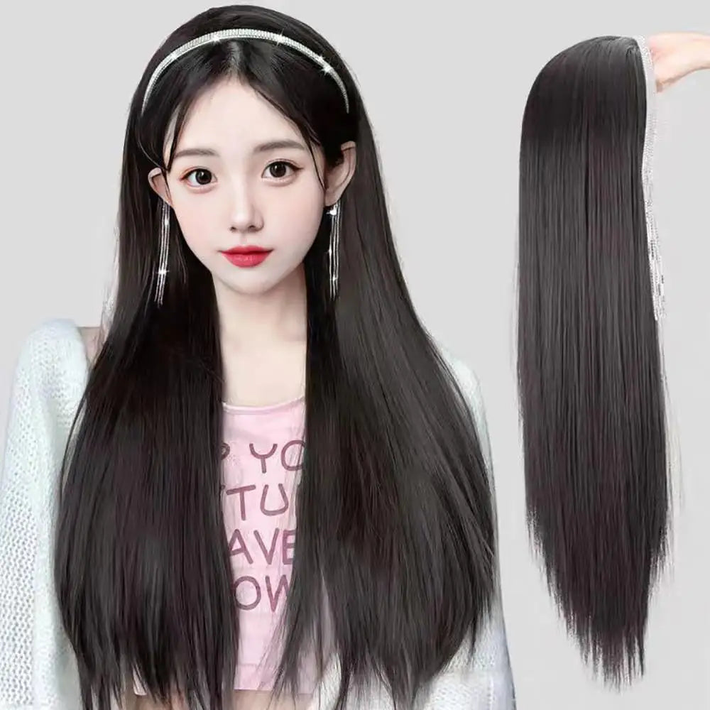 Women's Long Hair Headband  Synthetic  Wig Integrated Long Curly Hair Detachable U-shaped Half Head Cover Wig