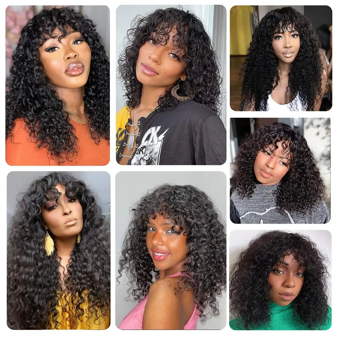 Long Water Wave Wigs For Black Women Malaysian Curly Human Hair Wigs With Bangs Full Machine Made Wigs Cheap Remy Human Hair Wig
