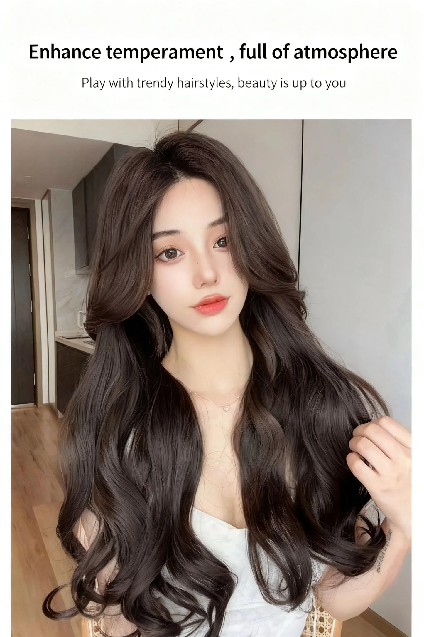 Women's wig, long curly hair, seamless invisible hair, big waves, synthetic wig, wavy hair, hairpiece with clips.