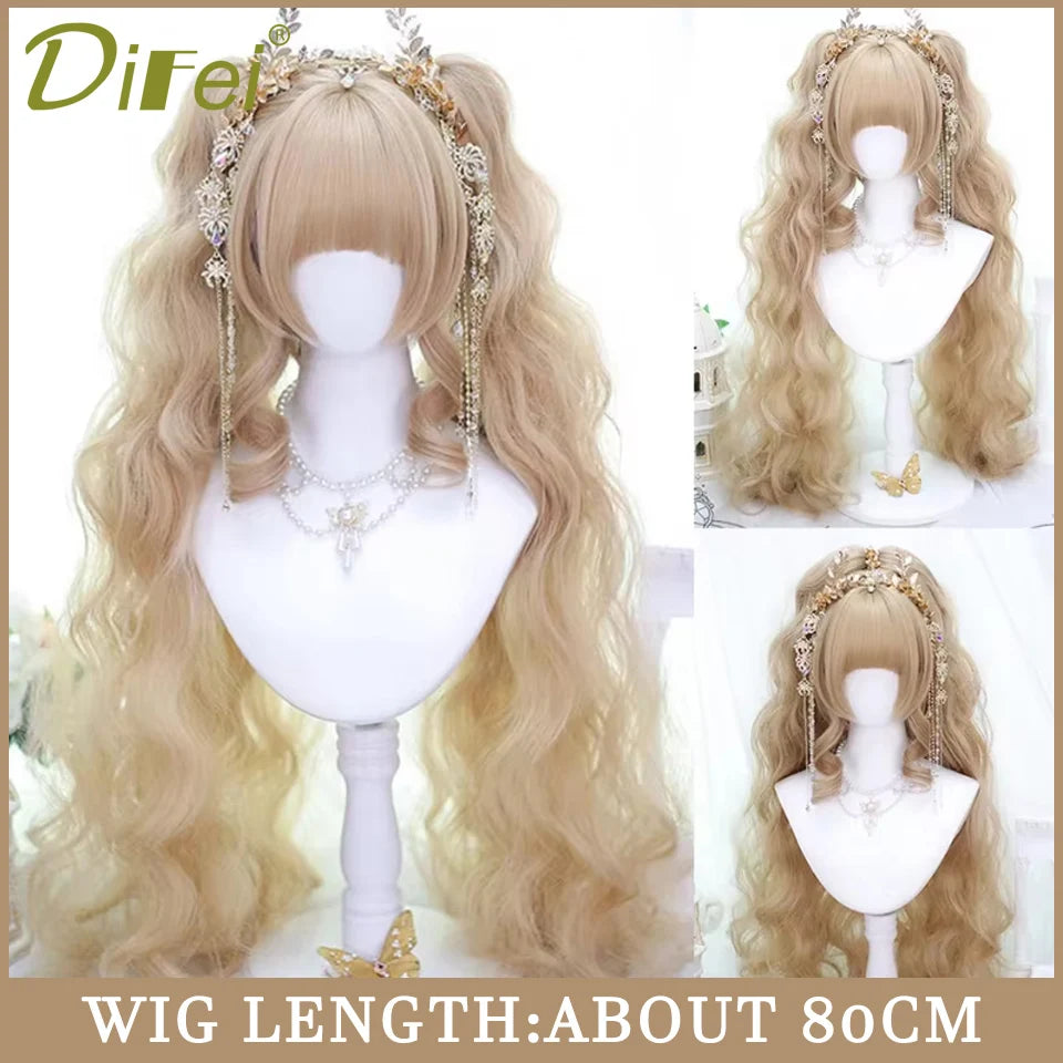 120cm Long Wavy Hair Synthetic Wigs Female Red Brown Coaplay Lolita Wig With Bangs Natural Hair Wigs Women Heat Fesistant  Fiber