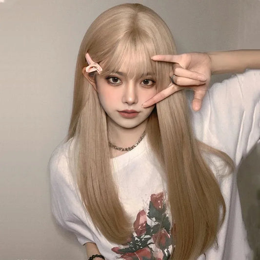 Long straight hair, synthetic fiber and air stripes, charming black face, full head and fashionable wig. wig wigs for women