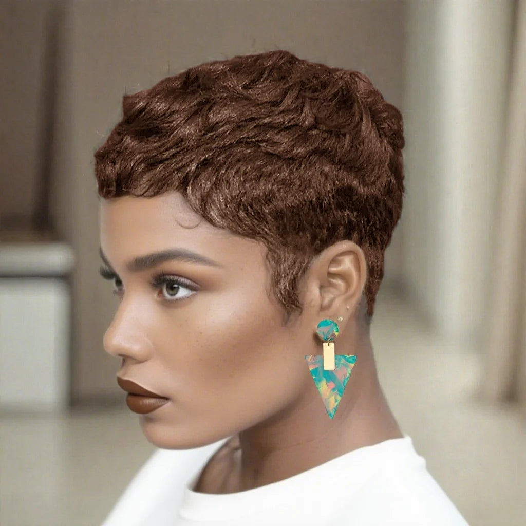 Curly Wave Human Hair Wig Pixie Cut Wigs for Women Human Hair Short Wave Wig with Bangs Layered Full Machine Made wig