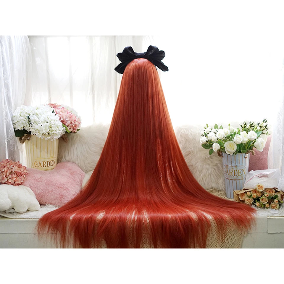 110cm Long Wavy Hair Synthetic Wigs Female Red Brown Coaplay Lolita Wig With Bangs Natural Hair Wigs Women Heat Fesistant Fiber