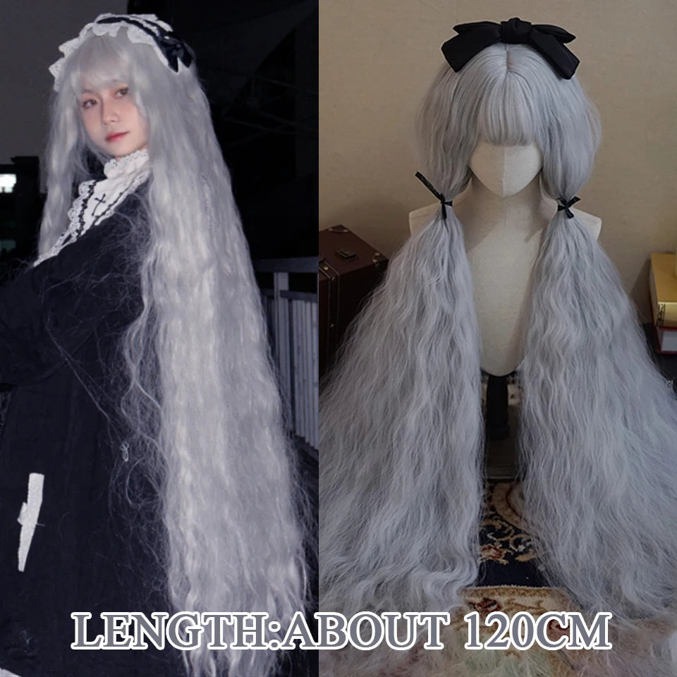 120cm Long Wavy Hair Synthetic Wigs Female Red Brown Coaplay Lolita Wig With Bangs Natural Hair Wigs Women Heat Fesistant  Fiber