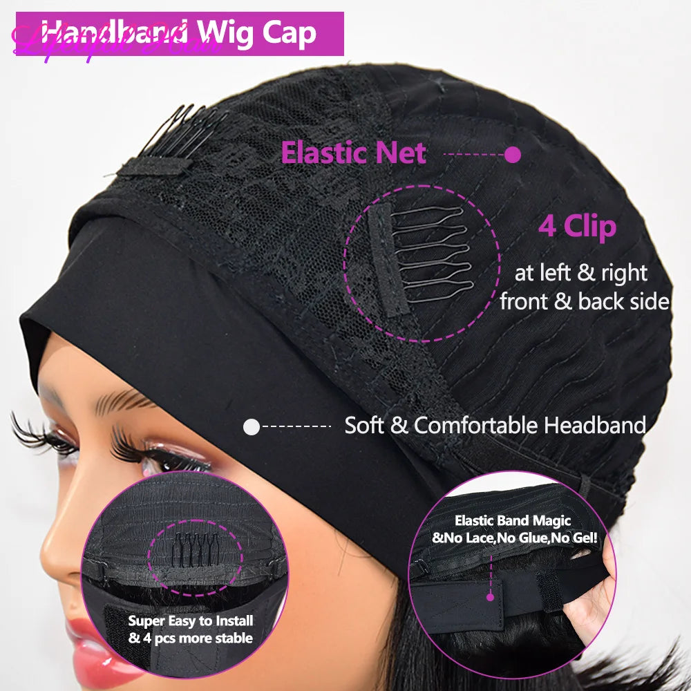 Headband Wigs Human Hair Straight Bob Wigs Human Hair For Women Full Machine Made Brazilian Glueless Wigs Human Hair Ready To Go