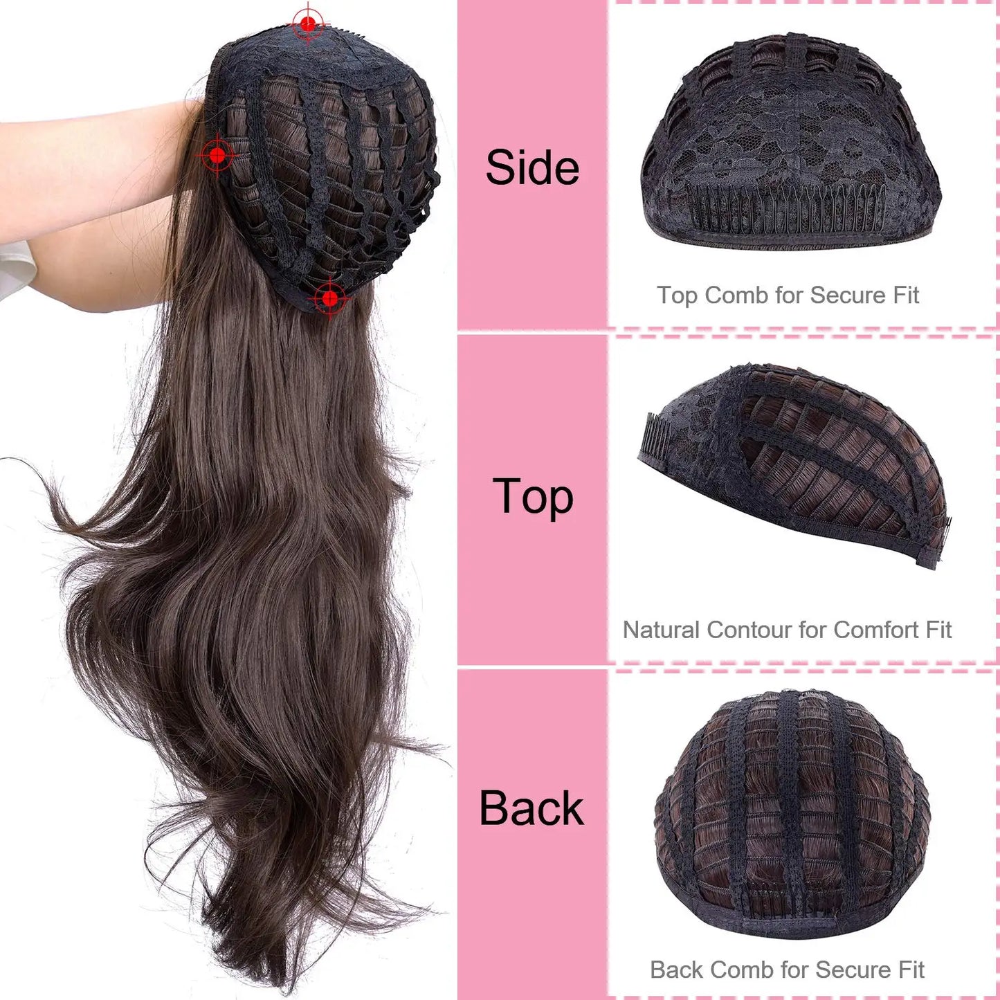24 Inch Synthetic Long Wavy Head Tied  3/4 Half Wigs for Women With Clips In, Hair Extension Blonde Wigs
