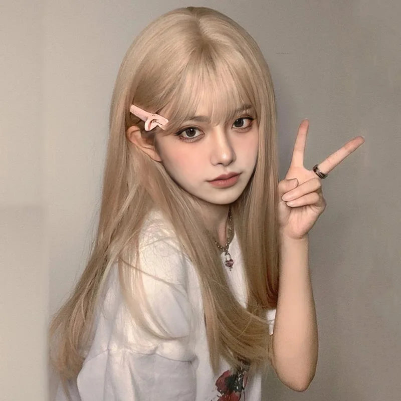 Long straight hair, synthetic fiber and air stripes, charming black face, full head and fashionable wig. wig wigs for women