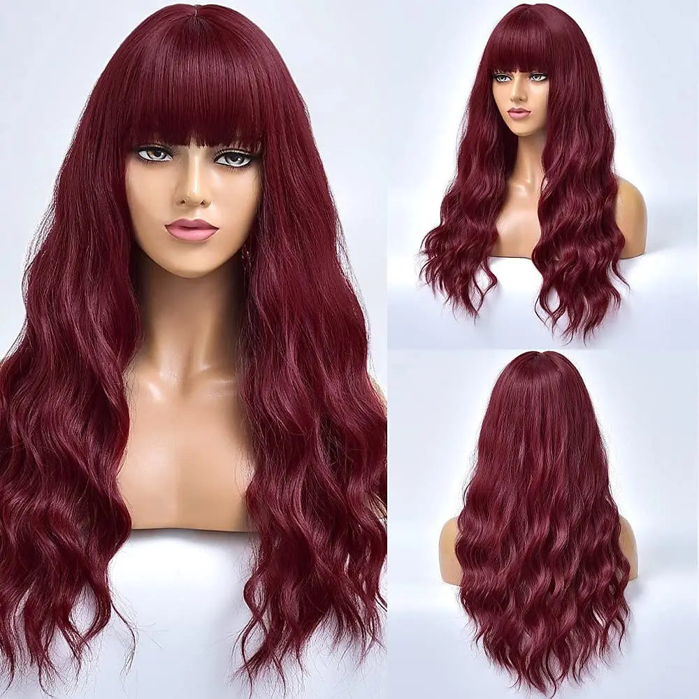 HAIRJOY Women Long Curly Hair Wave Wig  with Bangs Synthetic Heat-resistant Hair Wig  for Daily Party Cosplay Costumes Wigs