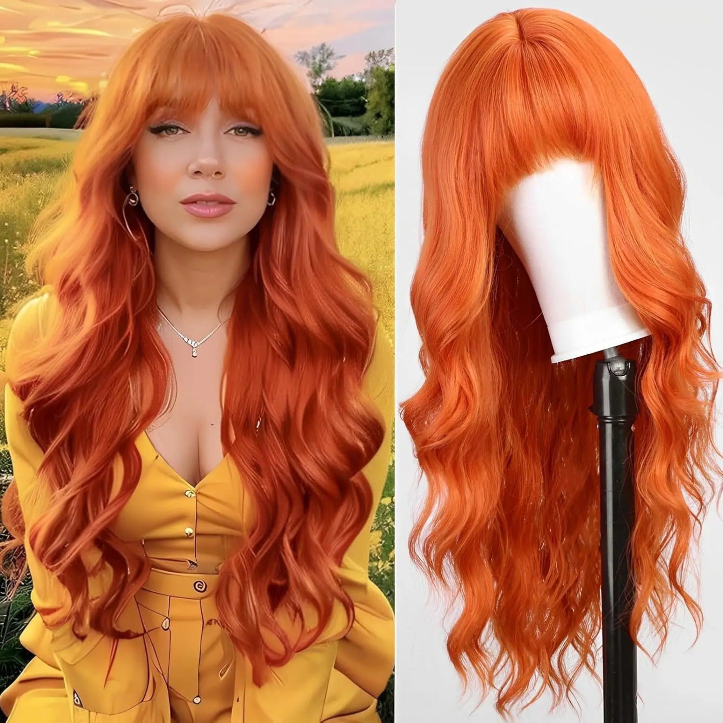 Popular synthetic wigs for women with bangs and long, shaggy curly hair Festival party daily wear chemical fiber head wig