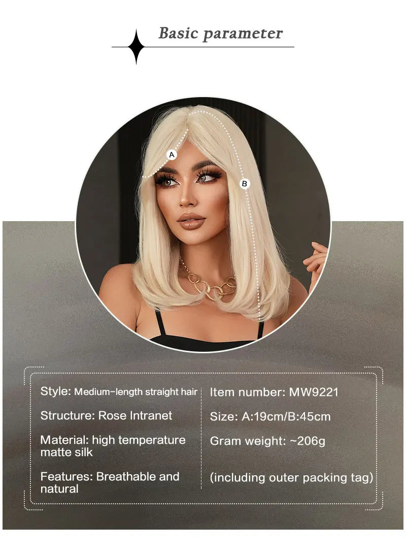 Long Straight Blonde Wig for Women Daily Use High Density Synthetic Layered Hair Wigs with Side Part Bangs Beginner Friendly