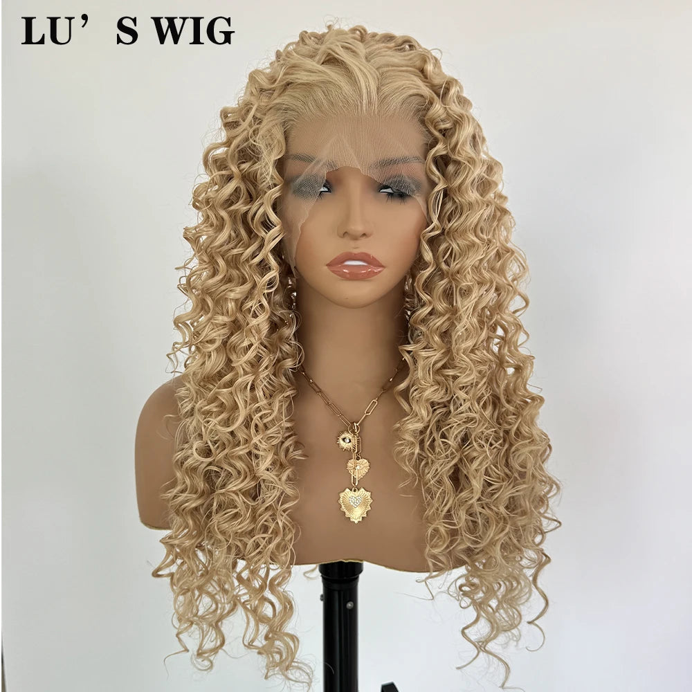 Blonde Curly Wig Long Synthetic Lace Front Wigs for Women Deep Curly Wig Blonde Wig Natural Hairline Cosplay Glueless Lace Hair