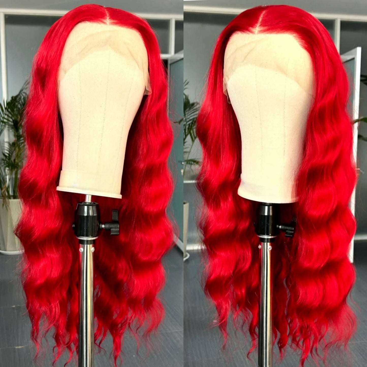 Long Red Wavy Wigs for Women Synthetic Hair Middle Part Natural Curly Loose Deep Wave 13X4 Lace Front Wigs for Daily Party