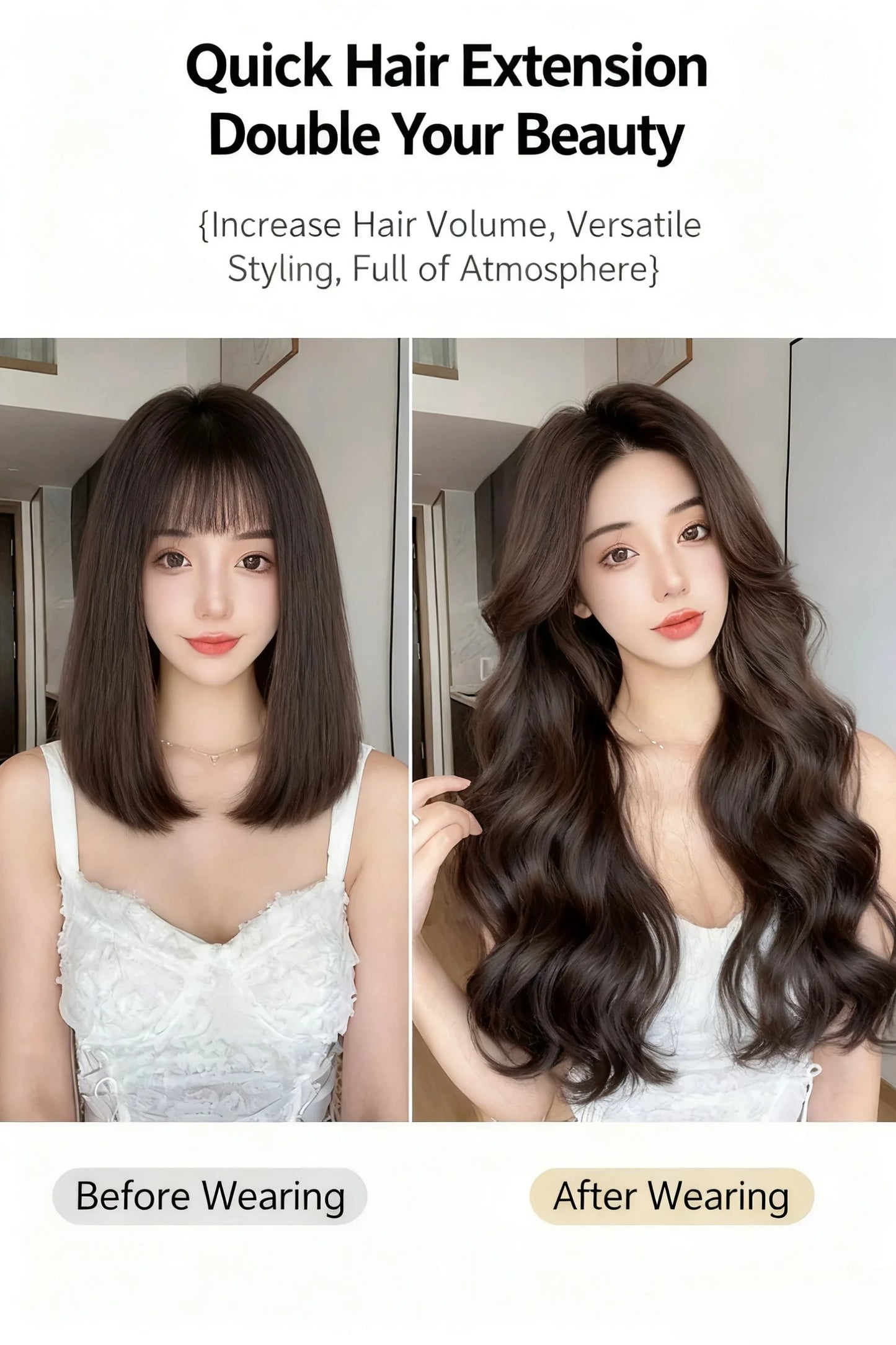 Women's wig, long curly hair, seamless invisible hair, big waves, synthetic wig, wavy hair, hairpiece with clips.