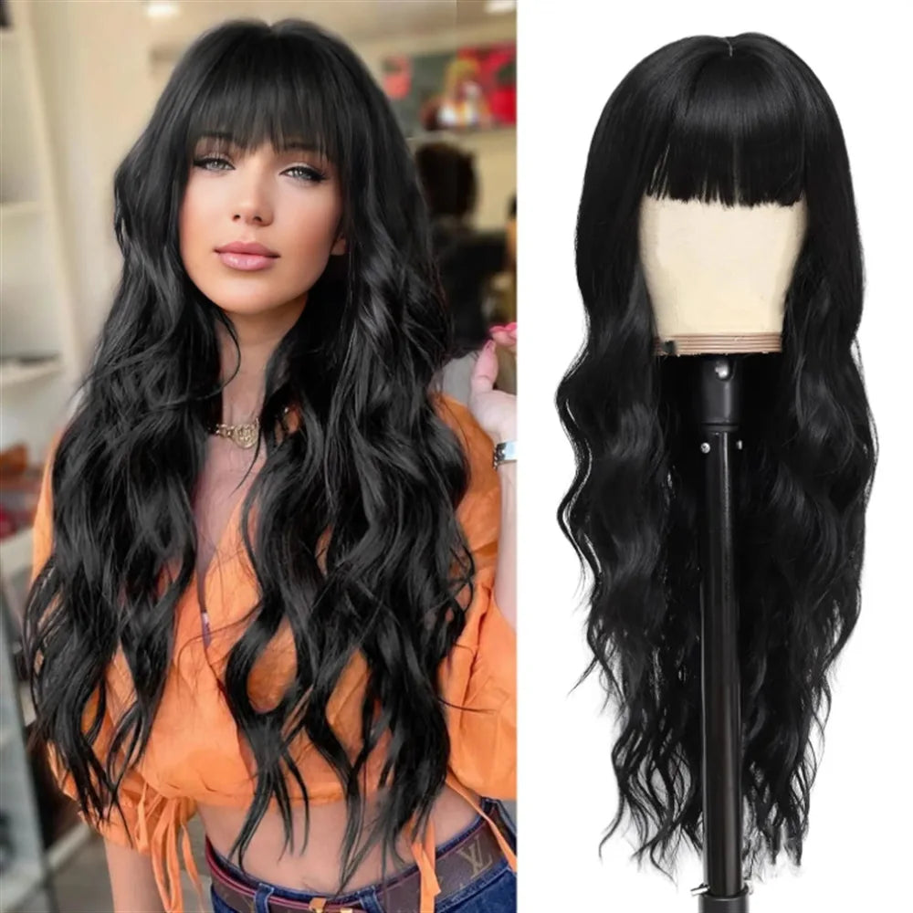 Popular synthetic wigs for women with bangs and long, shaggy curly hair Festival party daily wear chemical fiber head wig