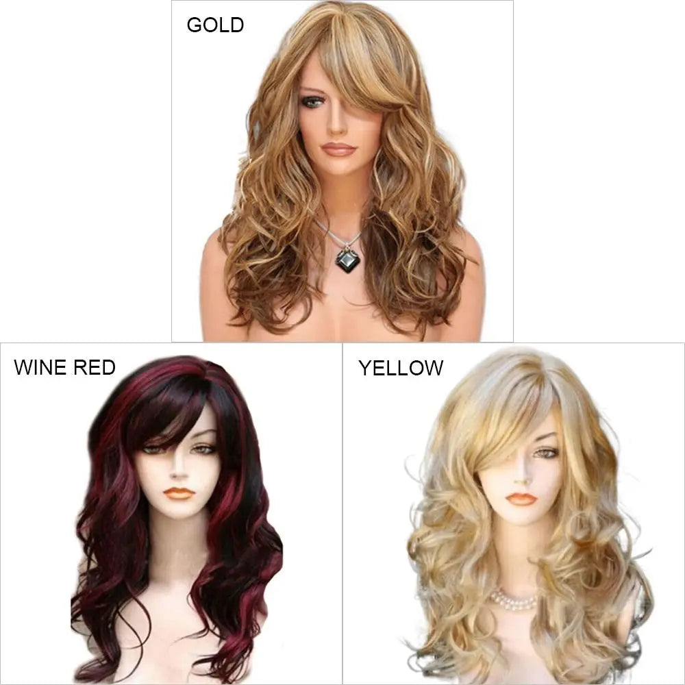Ladies Blonde Long Curly Wigs Women Natural Wavy Synthetic Hair Cosplay Full Wig Fashion Party Supplies