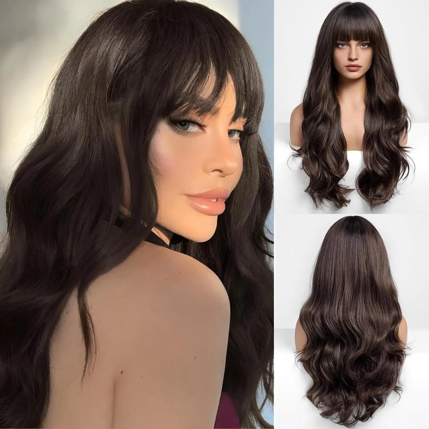 Popular synthetic wigs for women with bangs and long, shaggy curly hair Festival party daily wear chemical fiber head wig