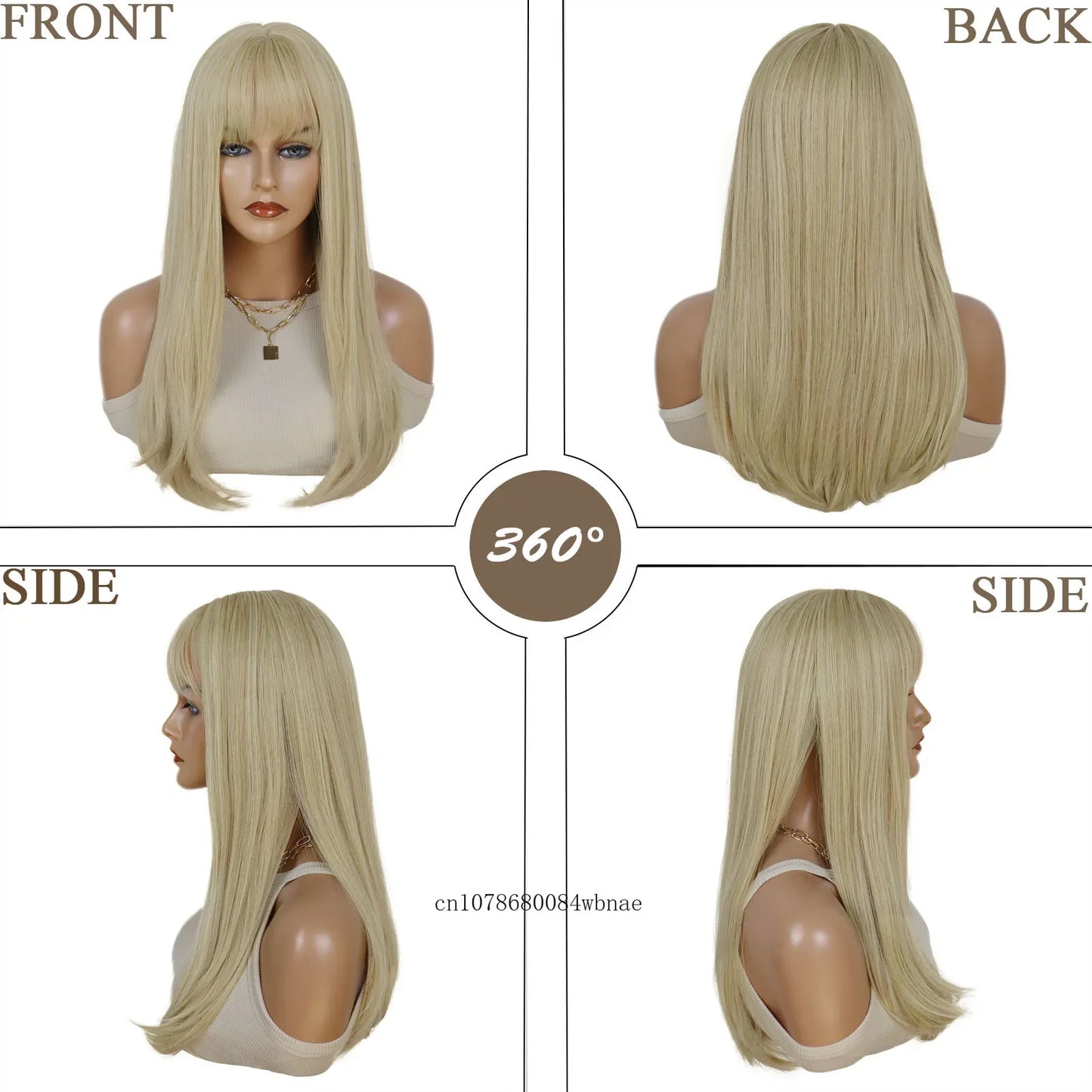 Long Blonde Wigs for Women Synthetic Hair Silky Straight Wig with Bangs Blond Cosplay Wig Drag Queen Lolita Party Heat Resistant