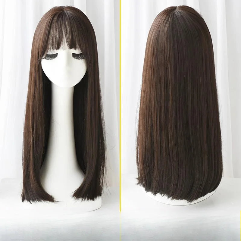 28inches Long Black Straight Wig with Bangs for Women Heat Resistant Fashionable Elegant Synthetic Wig for Cosplay and Party