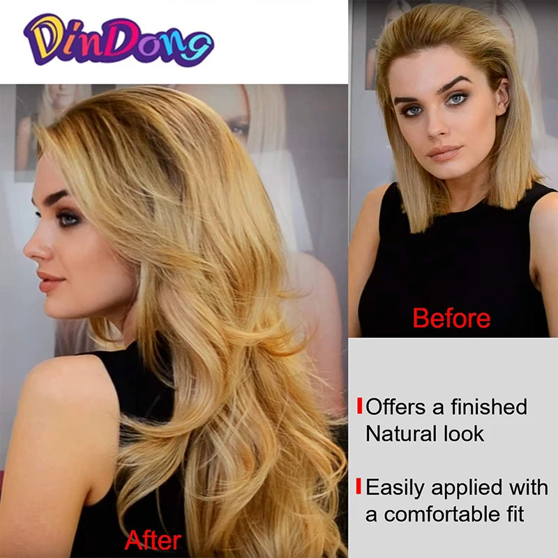 24 Inch Synthetic Long Wavy Head Tied  3/4 Half Wigs for Women With Clips In, Hair Extension Blonde Wigs