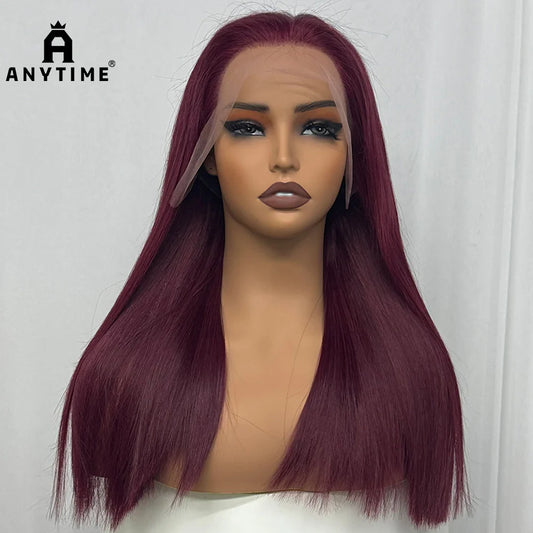 Bone Straight Human Hair Wig 350% Density 99J Glueless Lace Wigs Double Drawn 12A Hair 13x4 HD Lace Frontal Wigs