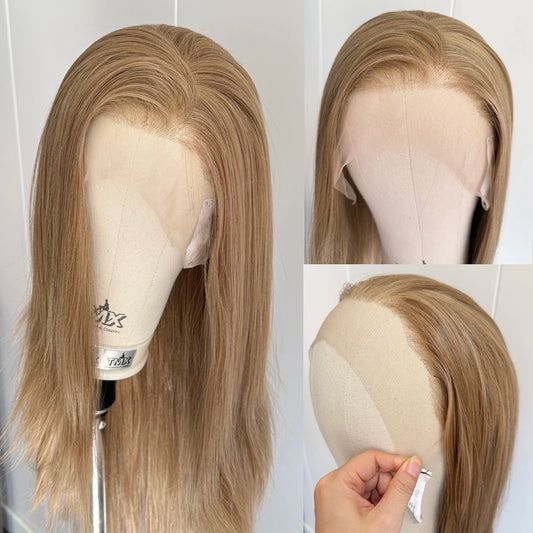 Blonde Highlights Long Silky Straight Wig Mix Color 13x4 Lace Front Wigs for Women Synthetic Hair Daily Wear Heat Resistant