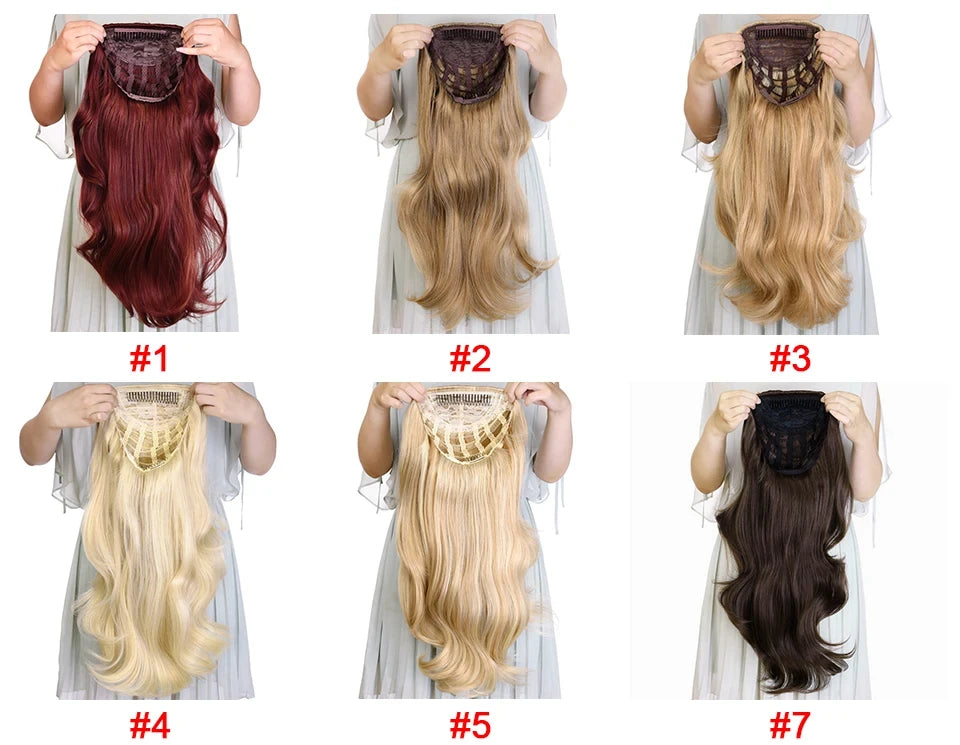 24 Inch Synthetic Long Wavy Head Tied  3/4 Half Wigs for Women With Clips In, Hair Extension Blonde Wigs