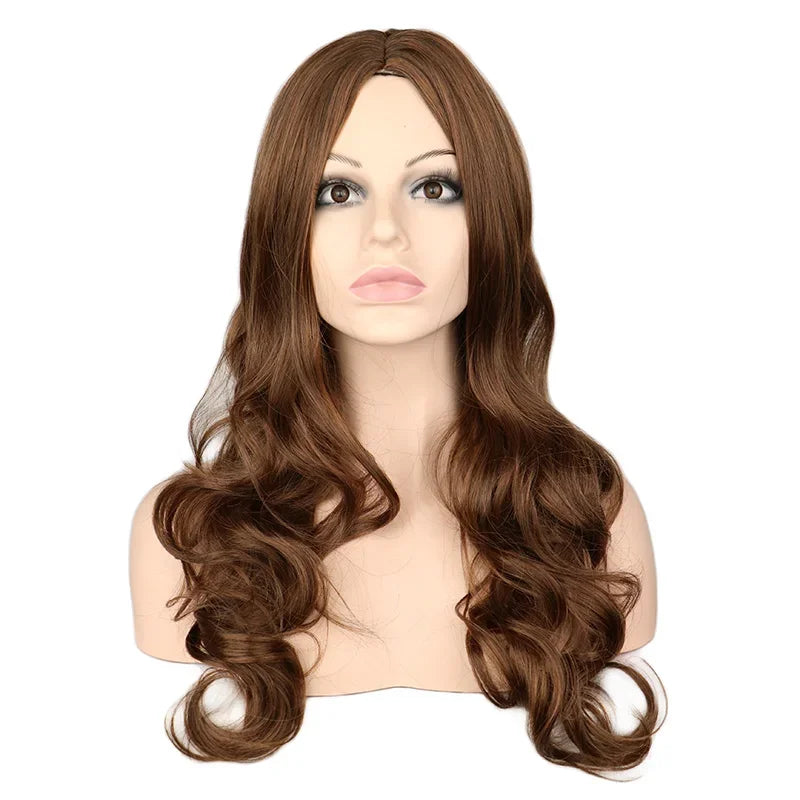 QQXCAIW Women Long Wavy Wig Cosplay Black Red Pink Blonde Light Brown Dark Brown Heat Resistant Synthetic Hair Wigs