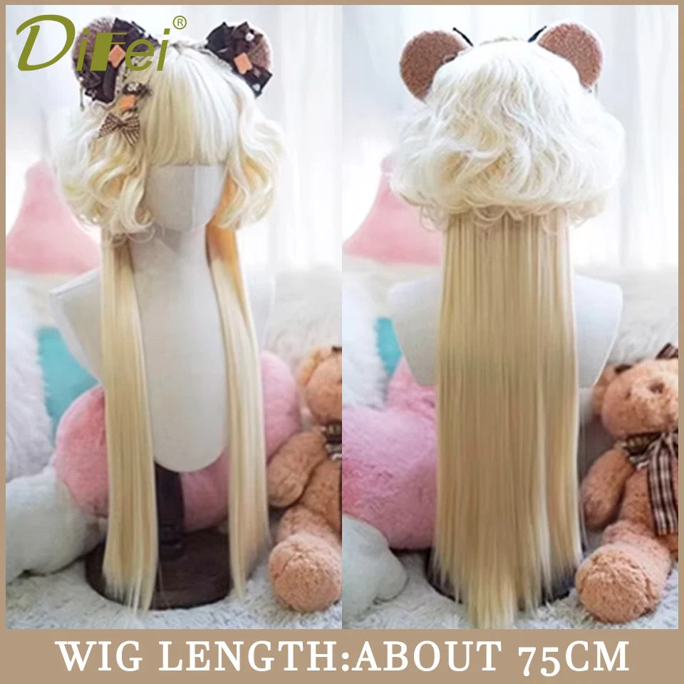 120cm Long Wavy Hair Synthetic Wigs Female Red Brown Coaplay Lolita Wig With Bangs Natural Hair Wigs Women Heat Fesistant  Fiber