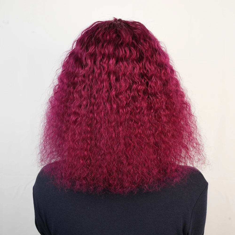 Kinky Curly Human Hair Wig with Bangs for Women Black 99J Burgundy Glueless Short Water Wave Curly Bob Wigs Human Hair with Bang