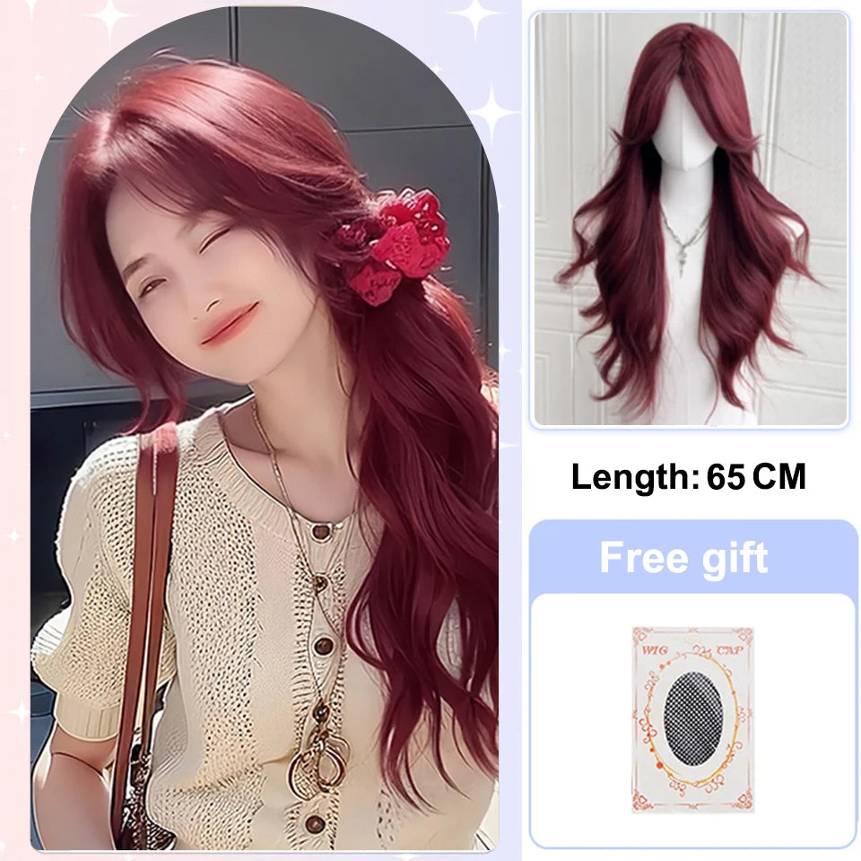 BEAUTYENTER Long Wavy Blonde Synthetic Wigs with Bangs for Women Natural Wave Cosplay Party Daily Use Hair Wigs Heat Resistant
