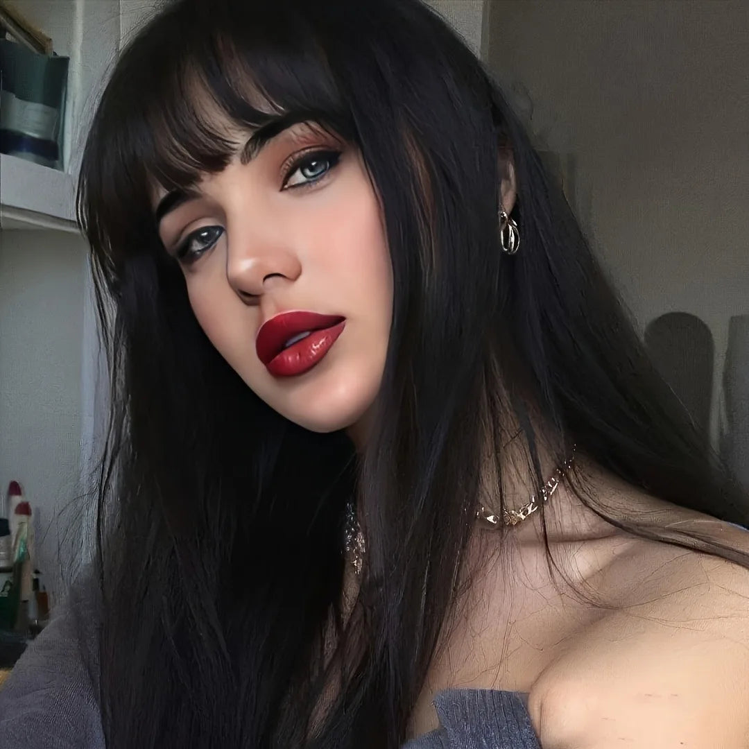 26" Long Straight Synthetic Wig for Women with Bangs - Heat Resistant, Natural Soft Hair