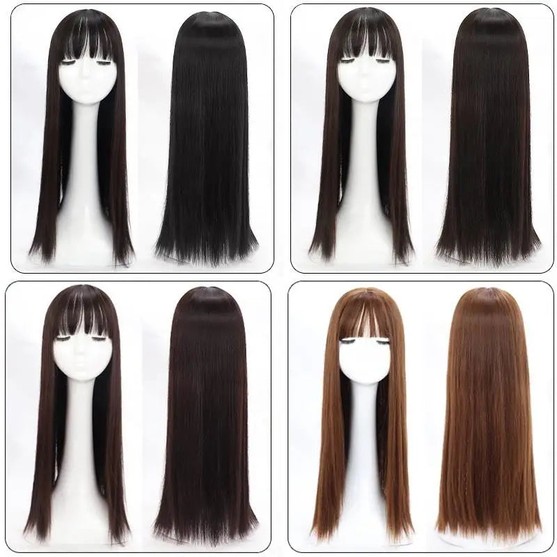 28inches Long Black Straight Wig with Bangs for Women Heat Resistant Fashionable Elegant Synthetic Wig for Cosplay and Party