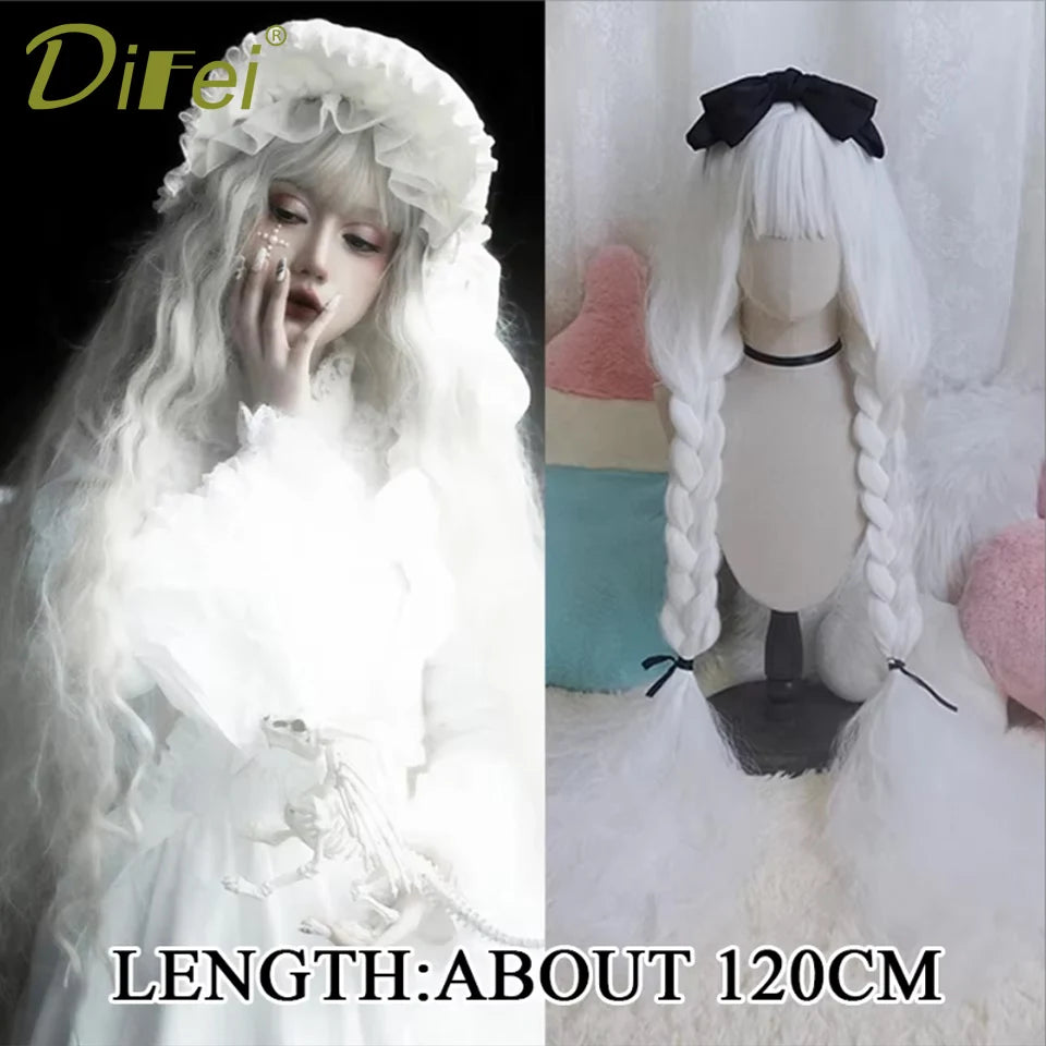 120cm Long Wavy Hair Synthetic Wigs Female Red Brown Coaplay Lolita Wig With Bangs Natural Hair Wigs Women Heat Fesistant  Fiber