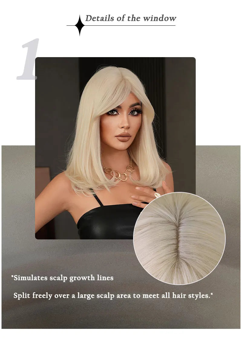 Long Straight Blonde Wig for Women Daily Use High Density Synthetic Layered Hair Wigs with Side Part Bangs Beginner Friendly