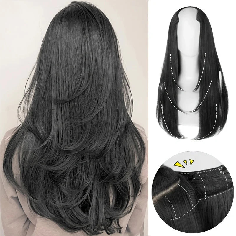 22Inch Women's  Synthetic Long Hair Styling Long Hair Synthetic Wigs Layered Hair Extensions Top of the Head Increase Hair