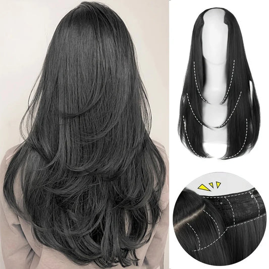 22Inch Women's  Synthetic Long Hair Styling Long Hair Synthetic Wigs Layered Hair Extensions Top of the Head Increase Hair