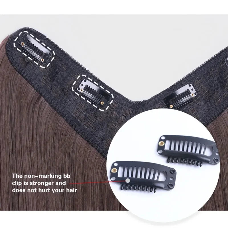 Long Wavy Culry U-Shaped Half Wig for Women 24" Natural Female Long Black Brown Wigs Heat Resistant Synthetic Hair Extensions