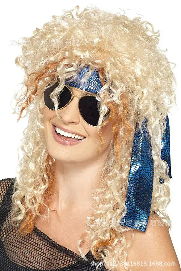 Men Women 70s 80s Rock Punk Wig  Long Curly Synthetic Hair Halloween Wigs  Halloween Costumes Animation Wigs