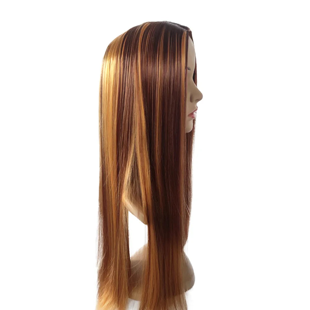 New style wig for women Brown and gold piano long straight hair wig with long bangs