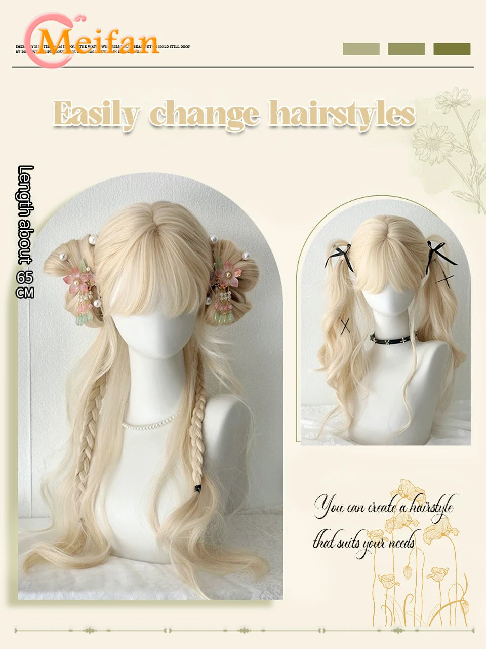 Long Blonde Wavy Synthetic Wigs with Bangs Cosplay Lolita Party Hair Wigs for Women Natural Wig Daily Use Halloween Wig