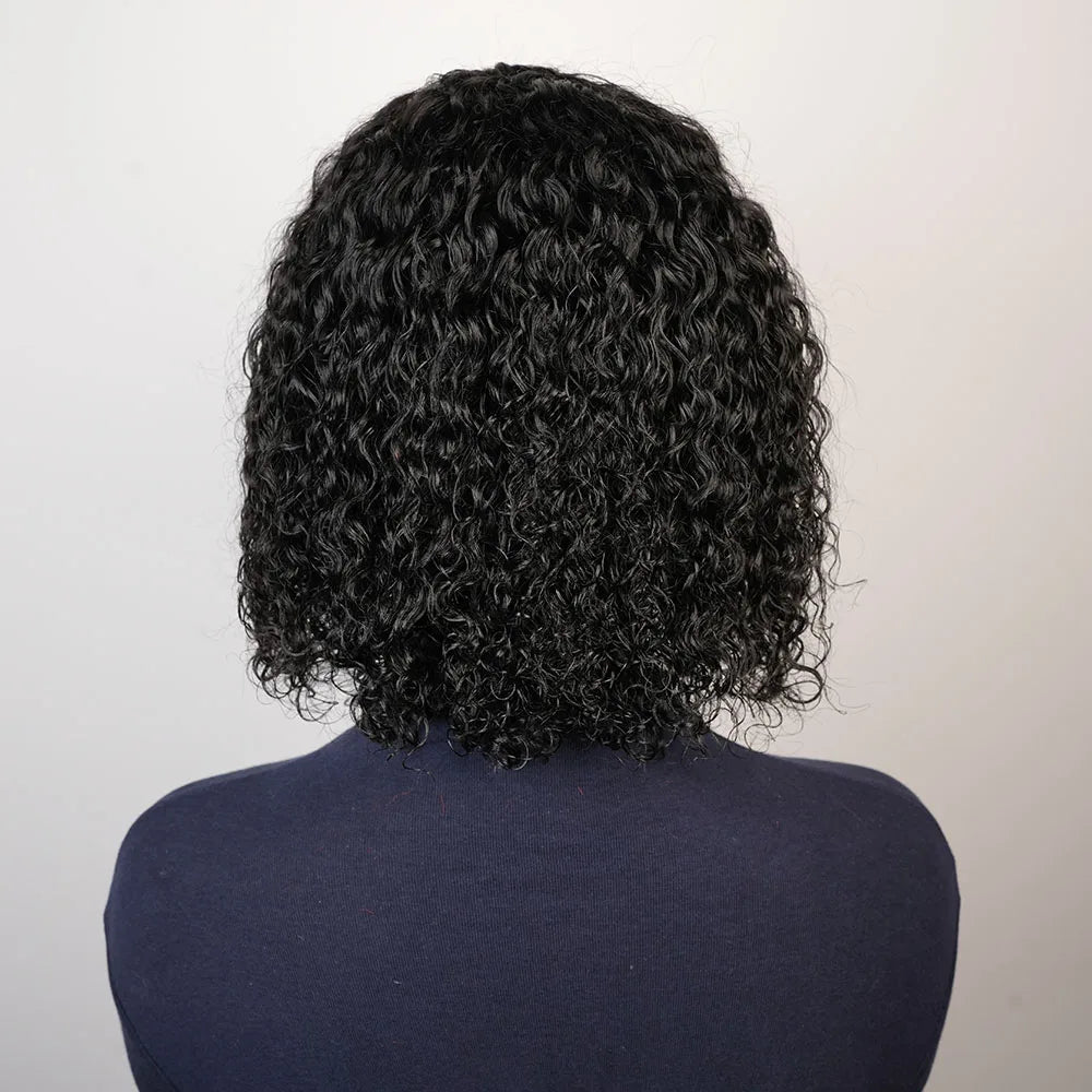 Kinky Curly Human Hair Wig with Bangs for Women Black 99J Burgundy Glueless Short Water Wave Curly Bob Wigs Human Hair with Bang