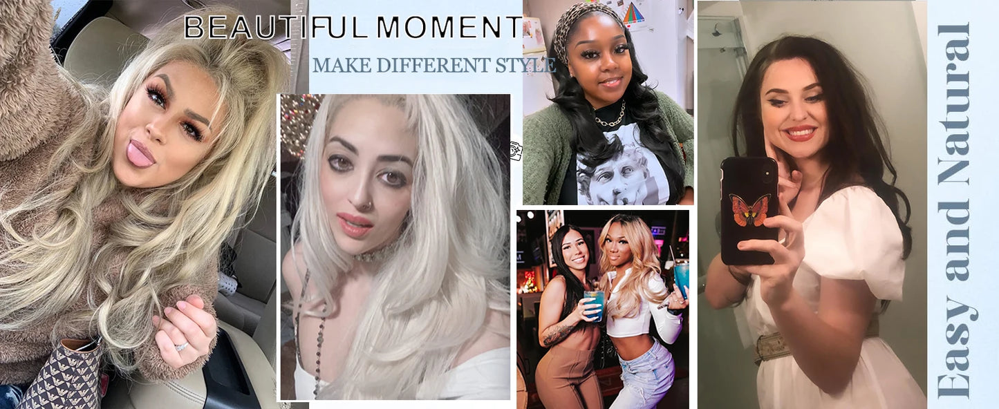 24 Inch Synthetic Long Wavy Head Tied  3/4 Half Wigs for Women With Clips In, Hair Extension Blonde Wigs