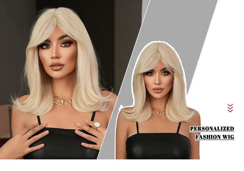 Long Straight Blonde Wig for Women Daily Use High Density Synthetic Layered Hair Wigs with Side Part Bangs Beginner Friendly